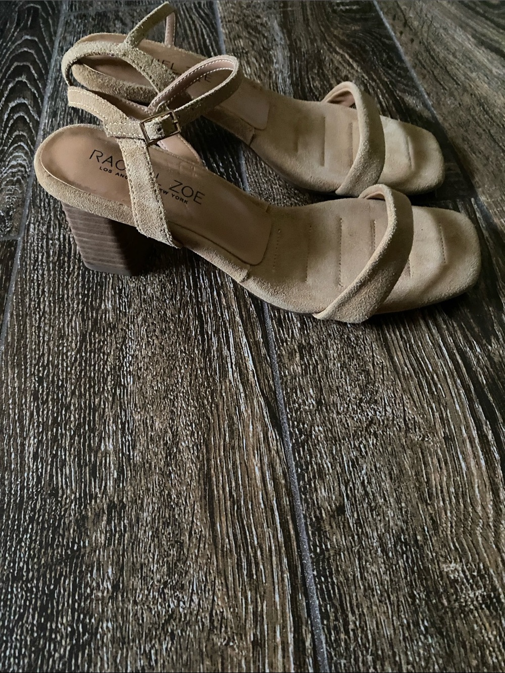 Rachel Zoe Beige Suede Block Heel Sandals. Worn twice